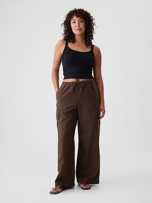 Image number 5 showing, Mid Rise Linen-Cotton Pull-On Cargo Pants