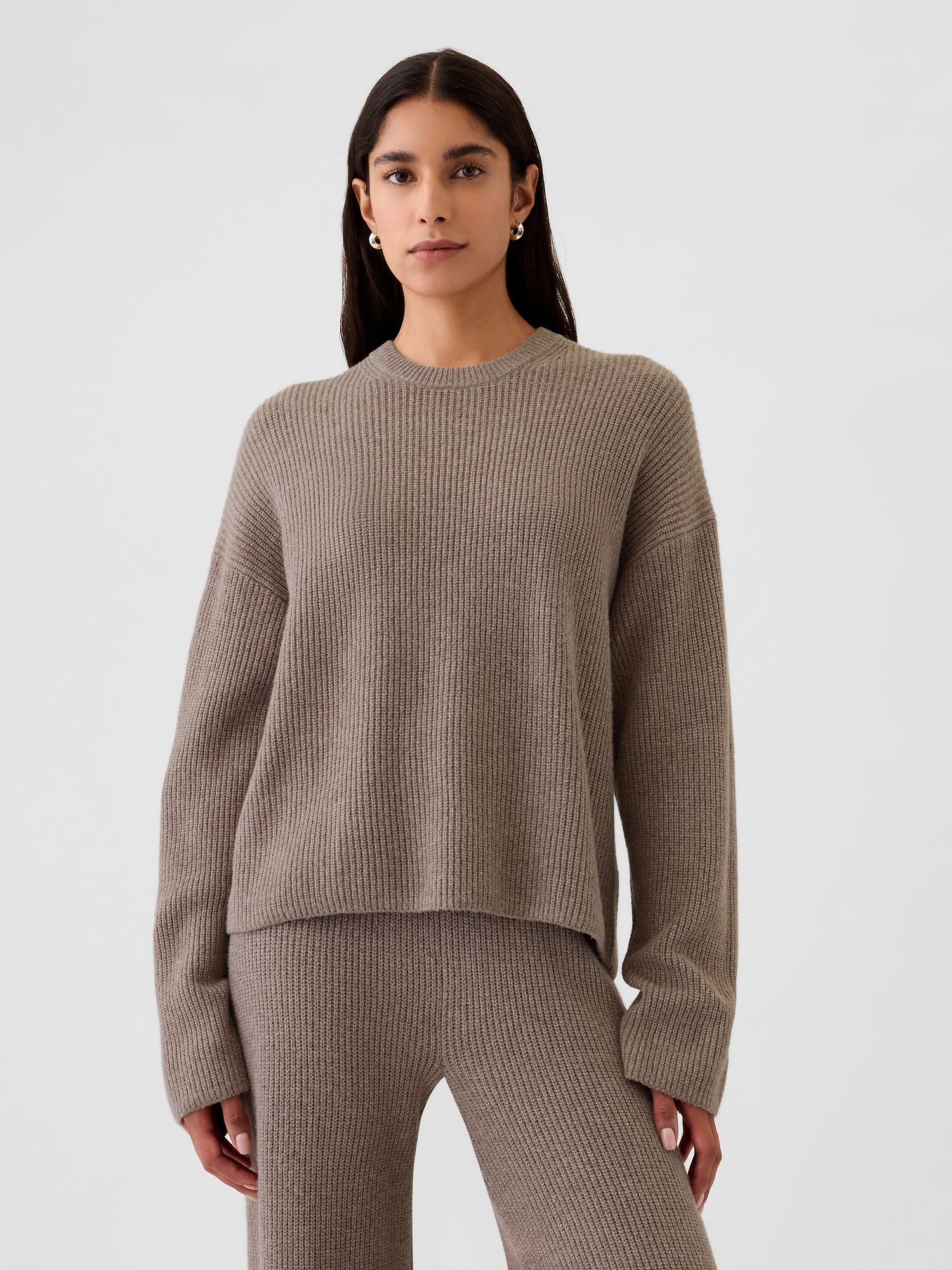 CashSoft Shaker-Stitch Crewneck Sweater