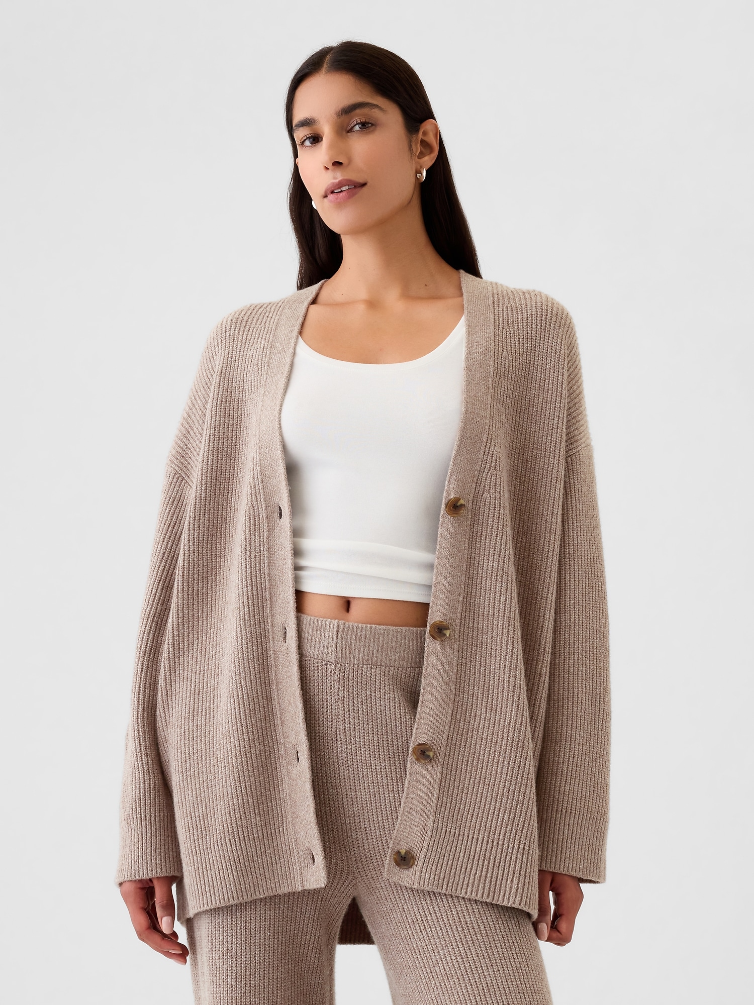 CashSoft Shaker-Stitch Boyfriend Cardigan