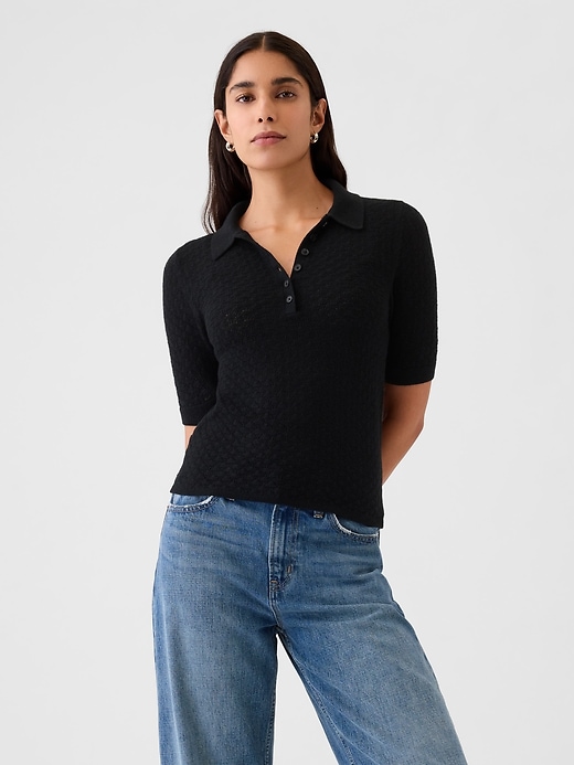 Image number 10 showing, Pointelle Polo Sweater