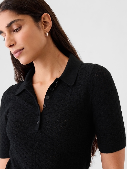 Image number 8 showing, Pointelle Polo Sweater