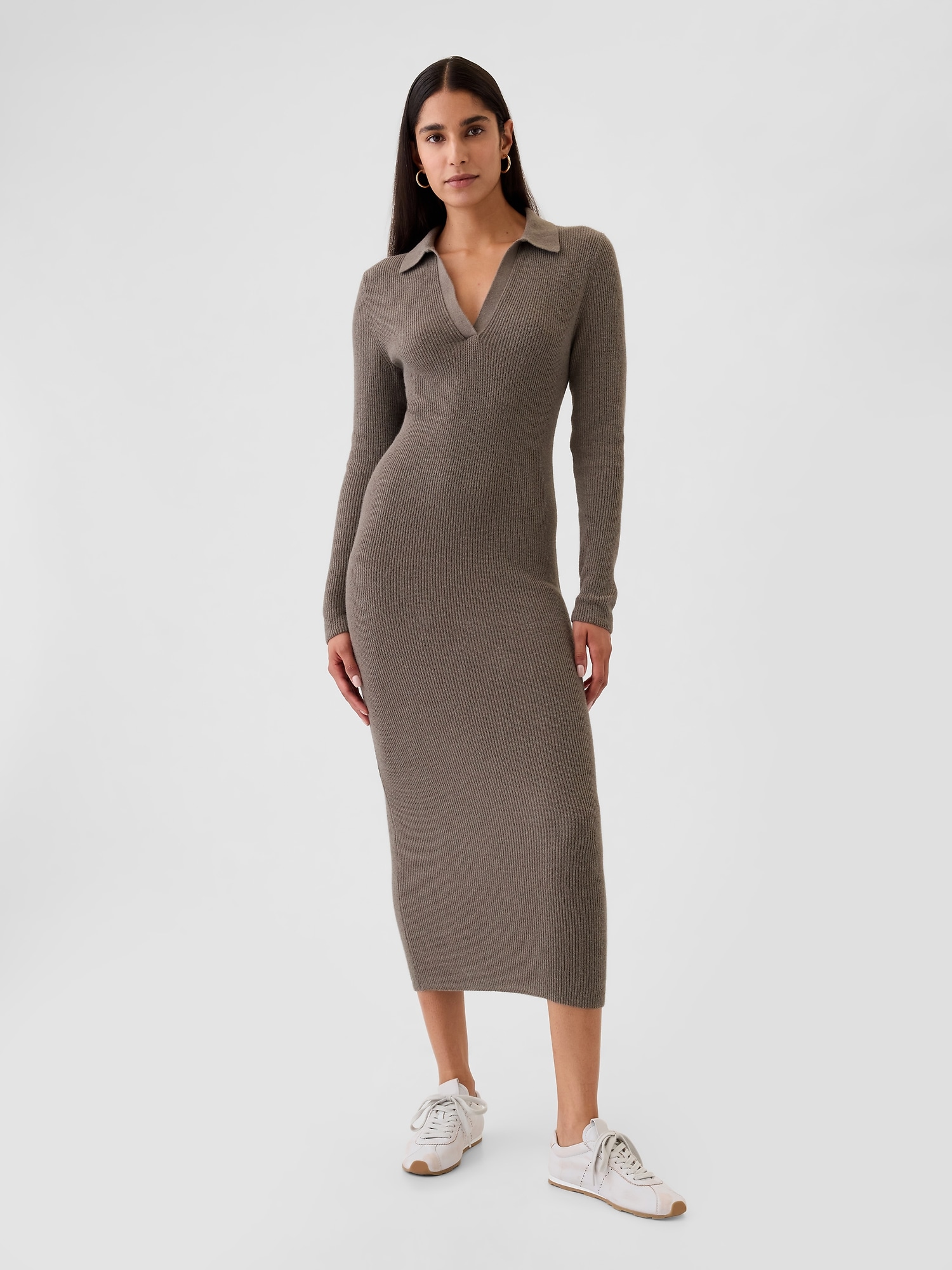 CashSoft Rib Midi Polo Sweater Dress