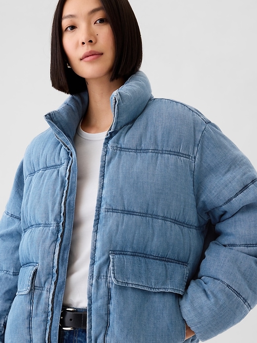 Image number 4 showing, Oversized Denim Puffer Jacket