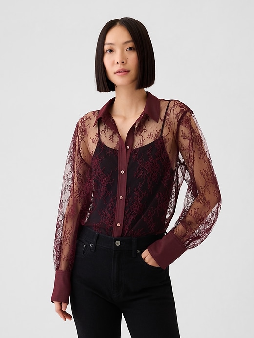 Image number 1 showing, Sheer Lace Classic Shirt