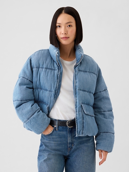 Image number 1 showing, Oversized Denim Puffer Jacket