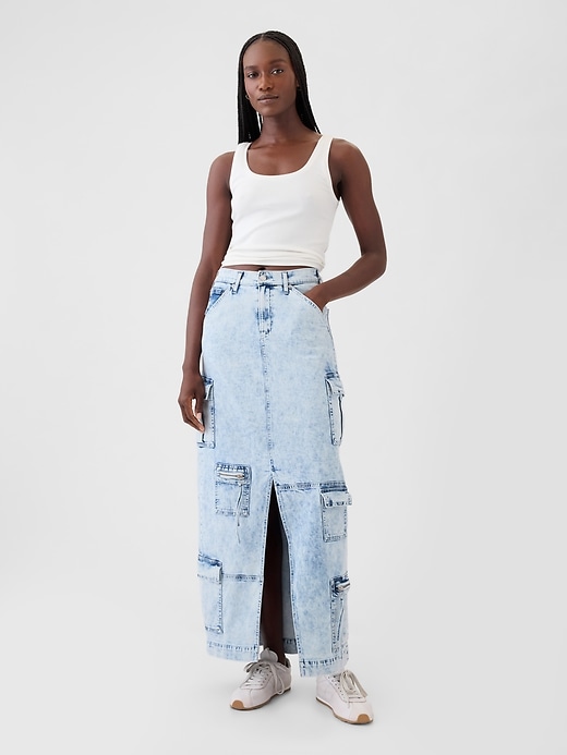 Image number 1 showing, Denim Double Cargo Maxi Skirt