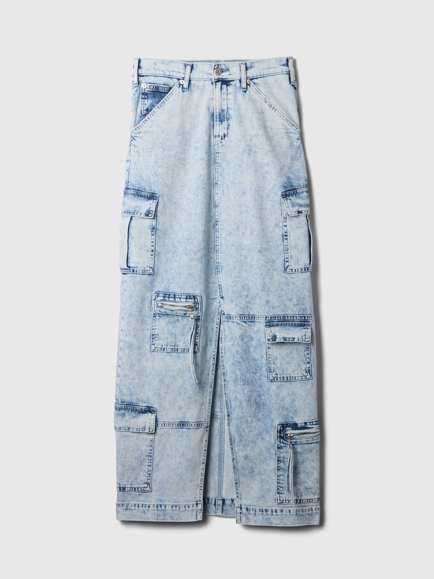 Denim Double Cargo Maxi Skirt