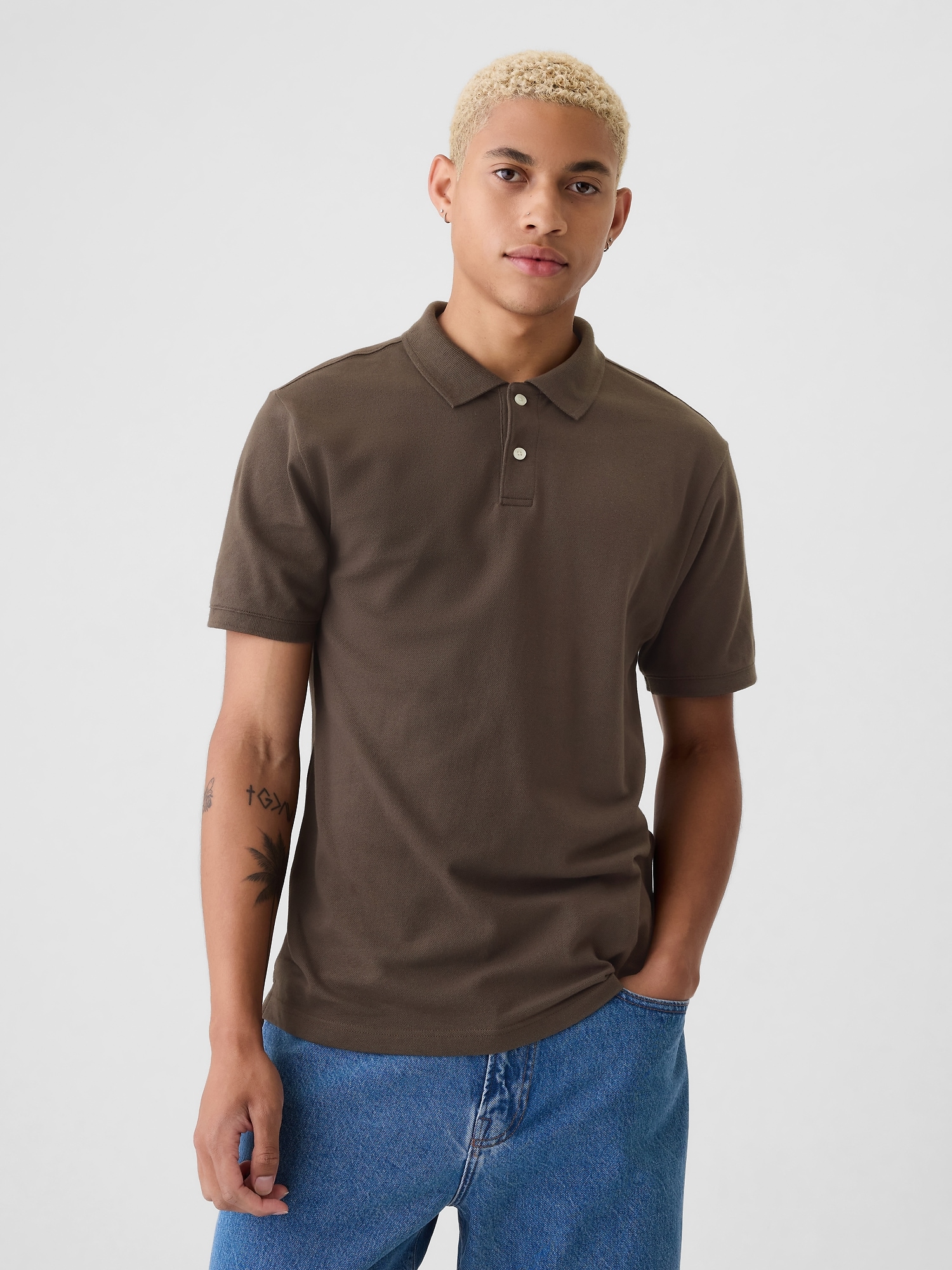 Pique Polo Shirt - Brown