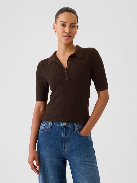 Image number 10 showing, Pointelle Polo Sweater