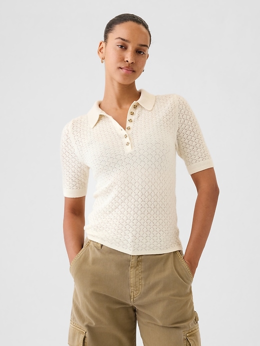 Image number 6 showing, Pointelle Polo Sweater