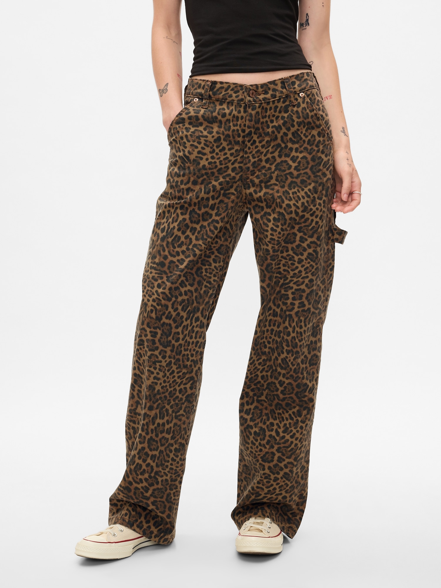 Mid Rise ';90s Loose Cheetah Cargo Jeans