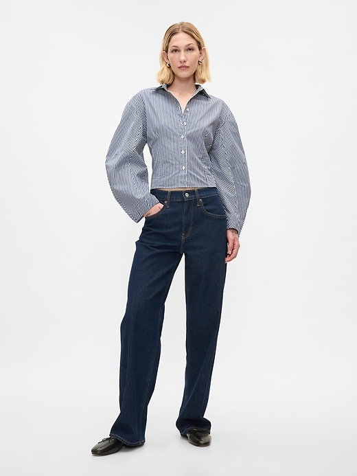 Image number 3 showing, Organic Cotton Poplin Barrel Sleeve Cropped Shirt