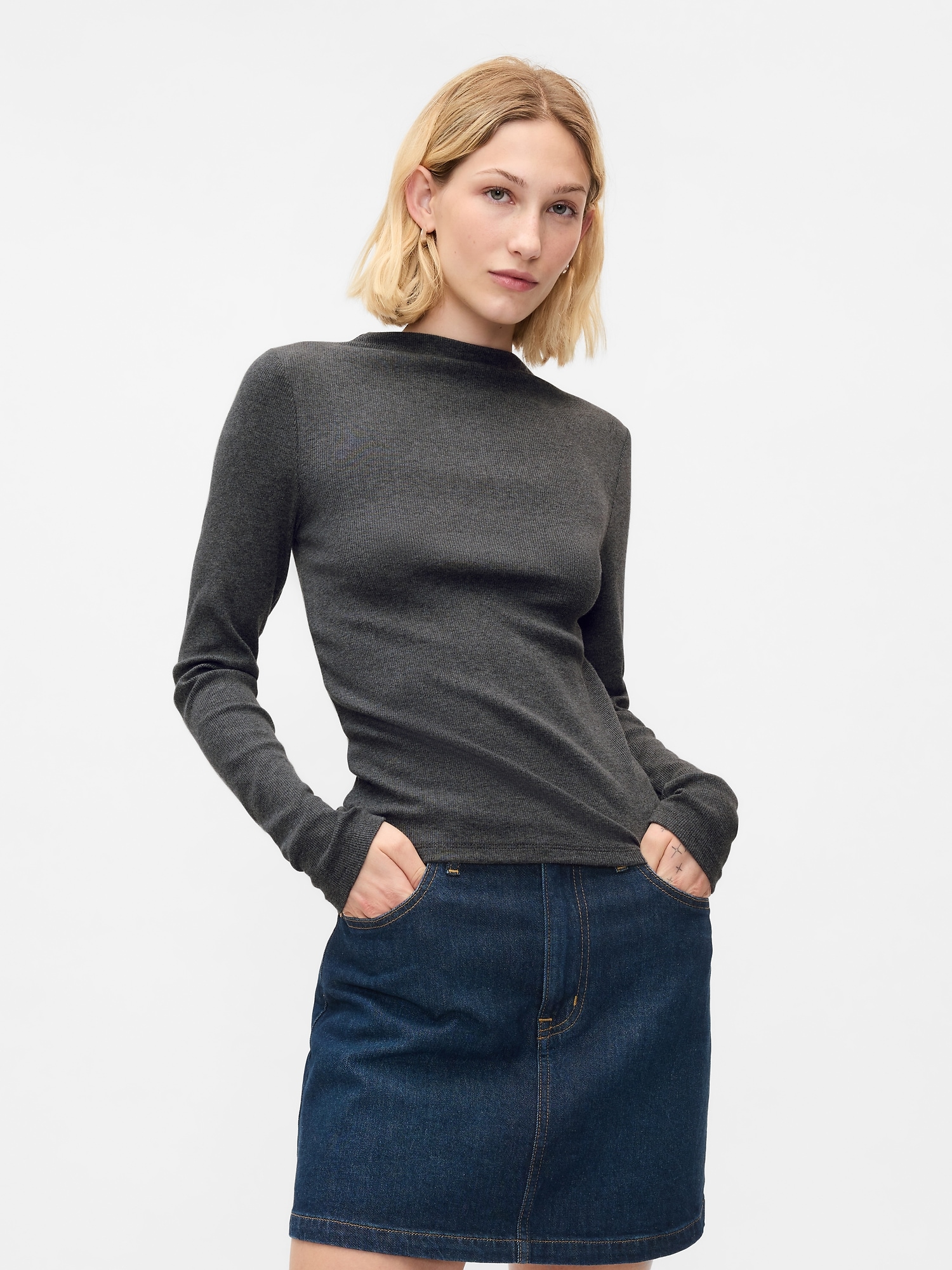 Modern Rib Funnel-Neck T-Shirt