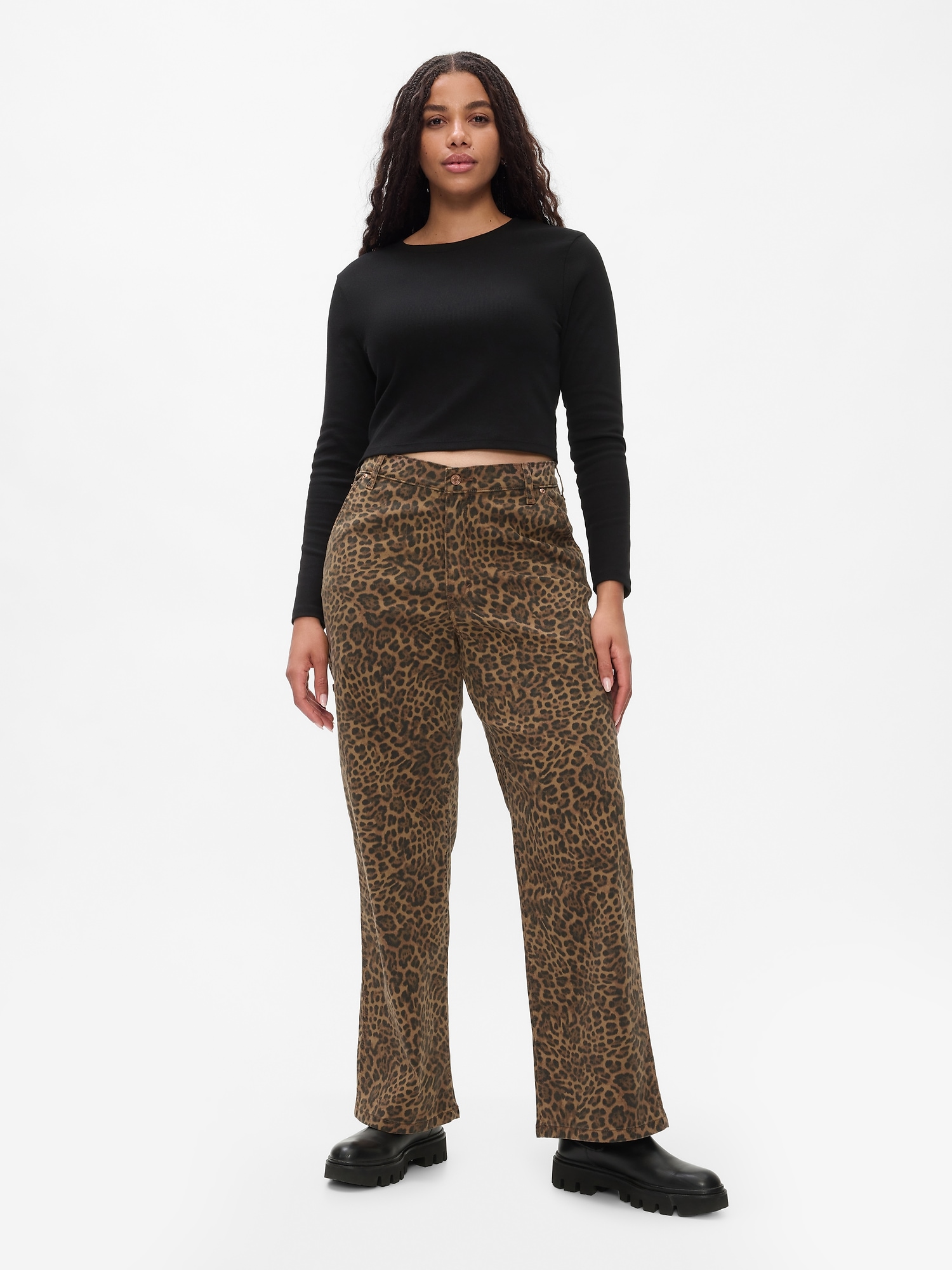 Mid Rise ';90s Loose Cheetah Cargo Jeans