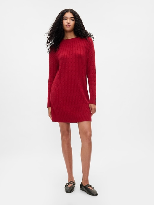 Image number 1 showing, CashSoft Cable-Knit Mini Sweater Dress