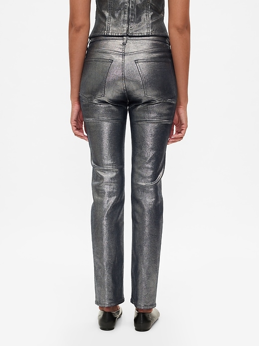 Image number 4 showing, High Rise Metallic &#39;90s Straight Jeans