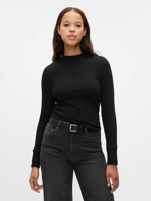 Image number 1 showing, Essential Rib Mockneck T-Shirt