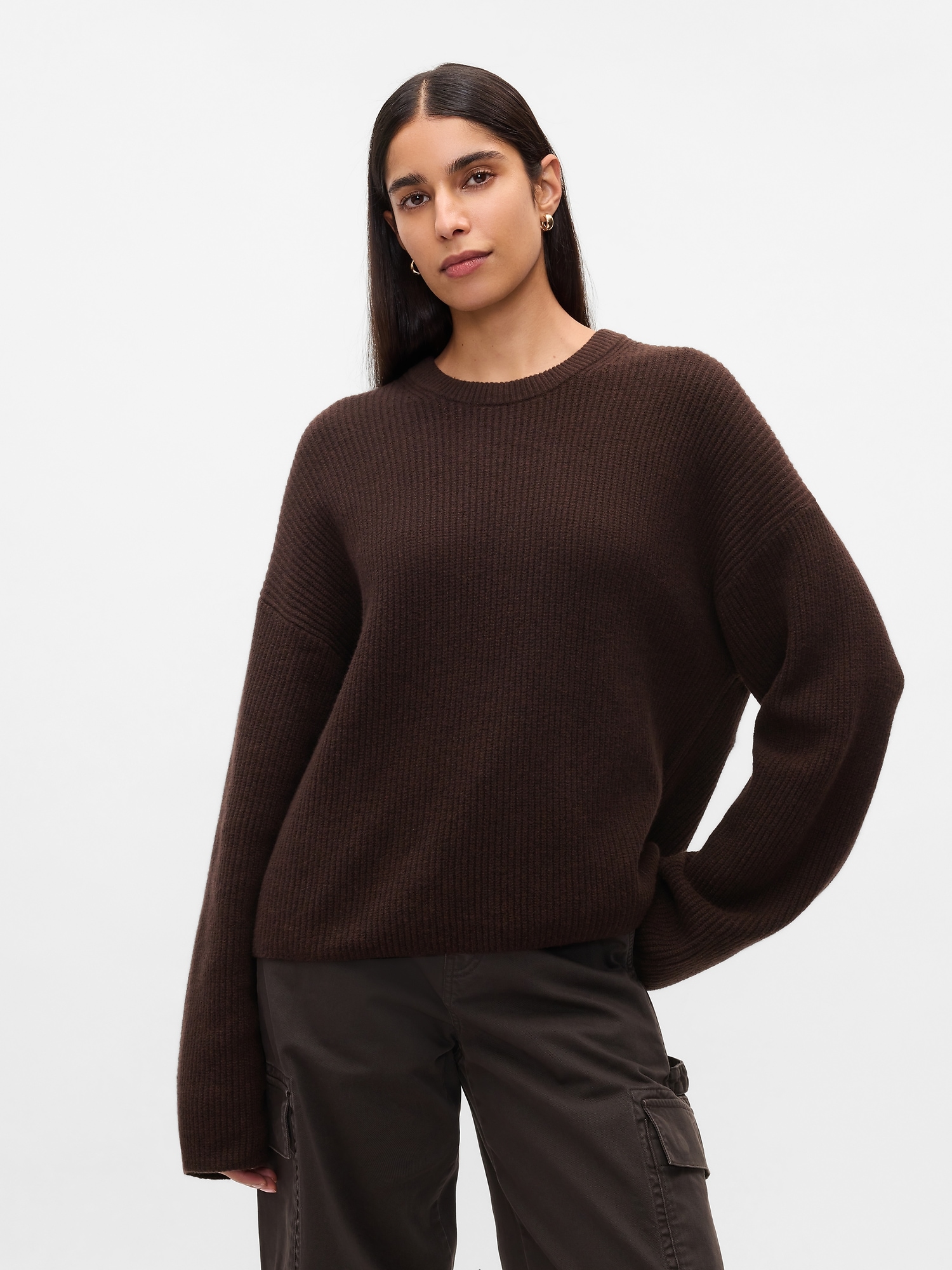 CashSoft Shaker-Stitch Crewneck Sweater