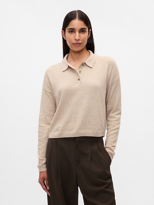 Image number 1 showing, CashSoft Relaxed Polo Sweater