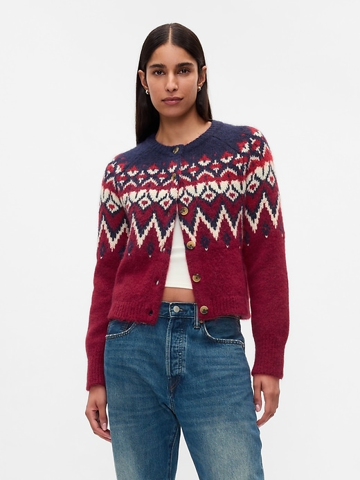 Image number 1 showing, Brushed Fair Isle Cropped Cardigan