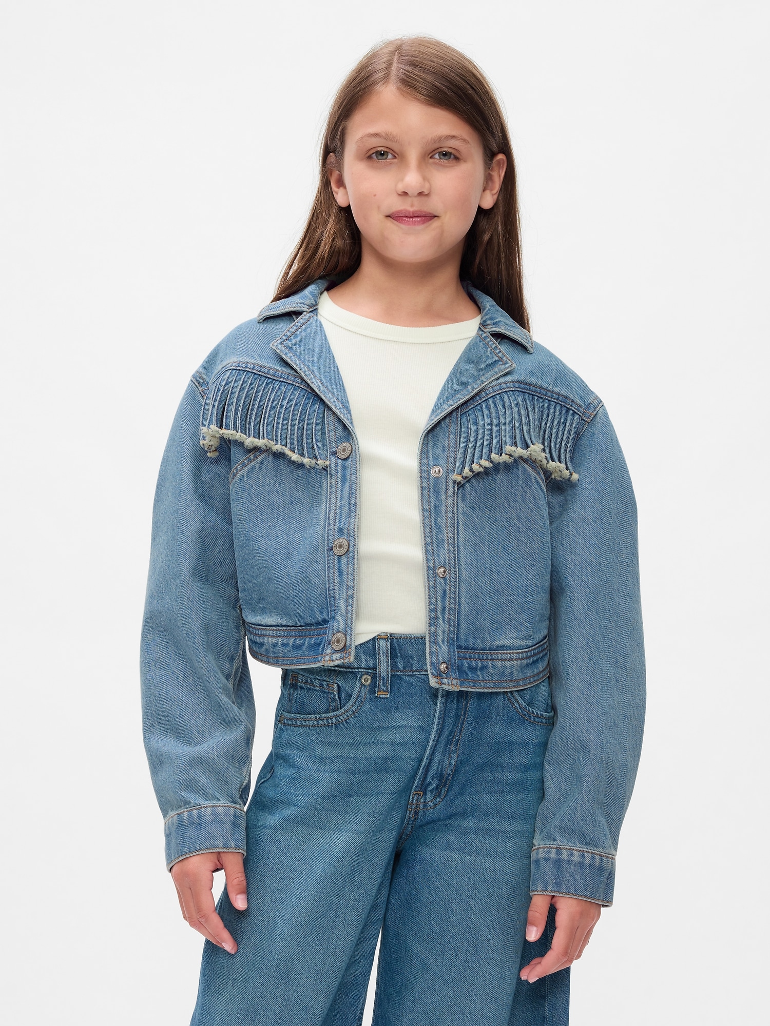 Veste courte en denim western a franges pour enfant Gap