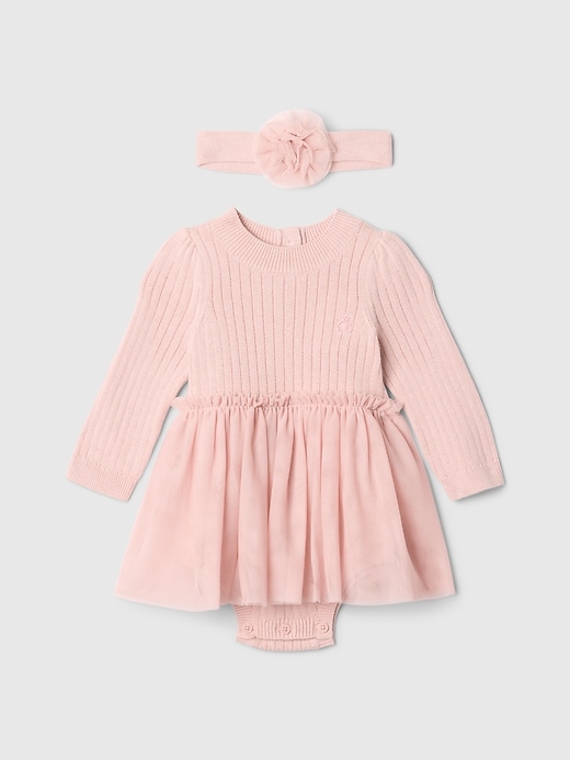 Image number 1 showing, Baby Sweater Tulle Bodysuit Dress