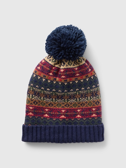 Voir une image plus grande du produit 1 de 1. Bonnet à pompon Effet cachemire à motif jacquard pour Enfant