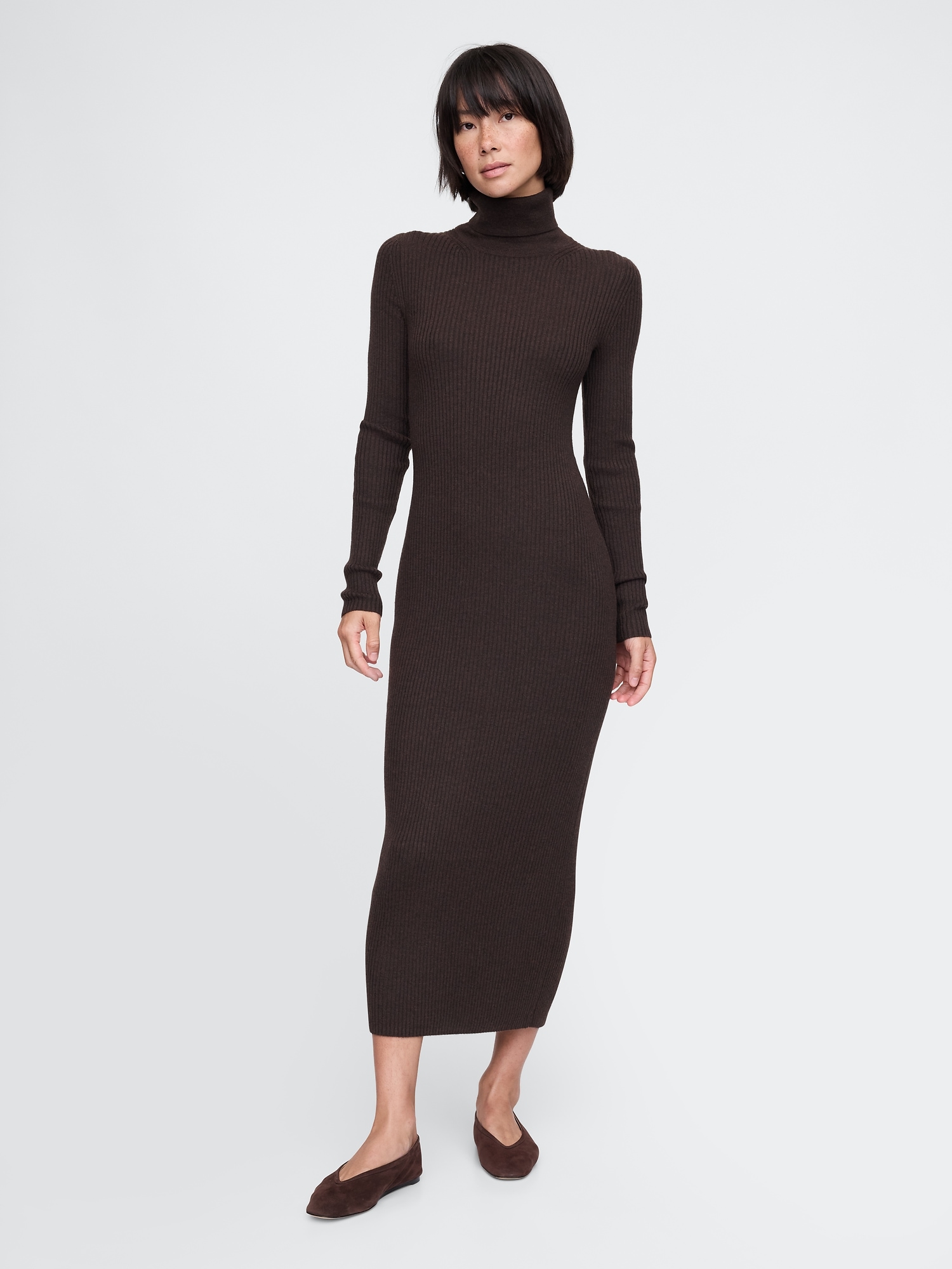 Turtleneck Rib Midi Sweater Dress Gap