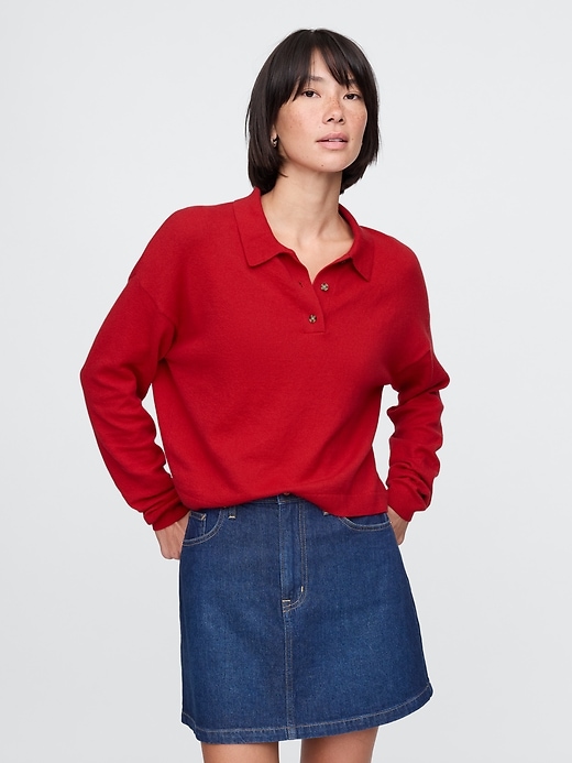 Image number 1 showing, CashSoft Relaxed Polo Sweater