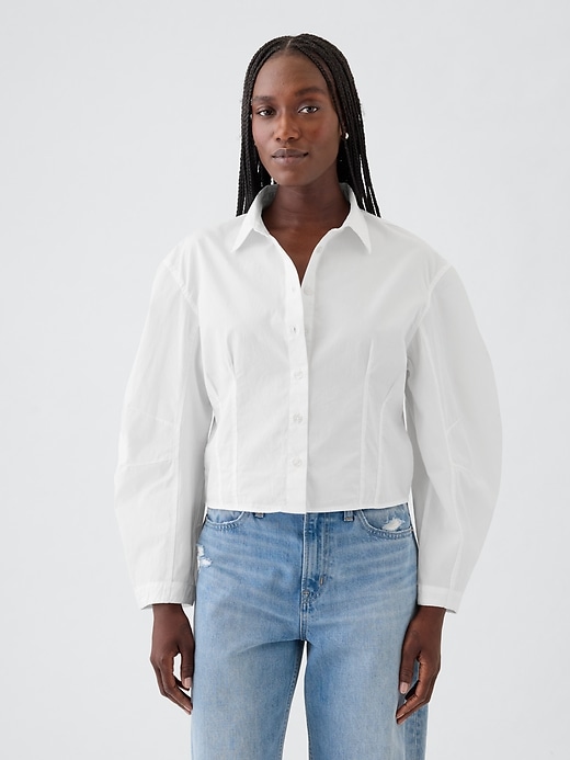 Image number 9 showing, Organic Cotton Barrel Sleeve Cropped Shirt