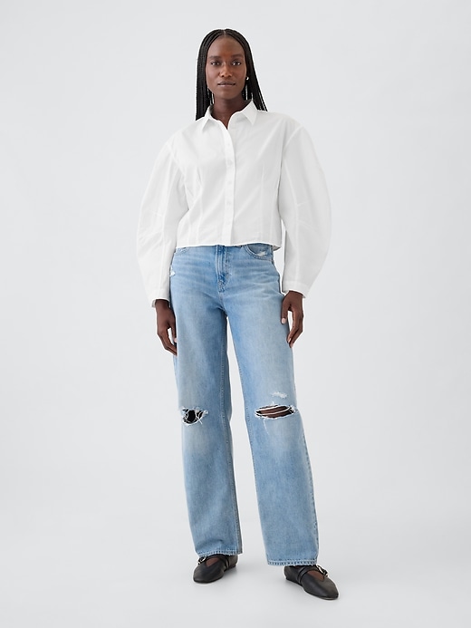 Image number 10 showing, Organic Cotton Barrel Sleeve Cropped Shirt