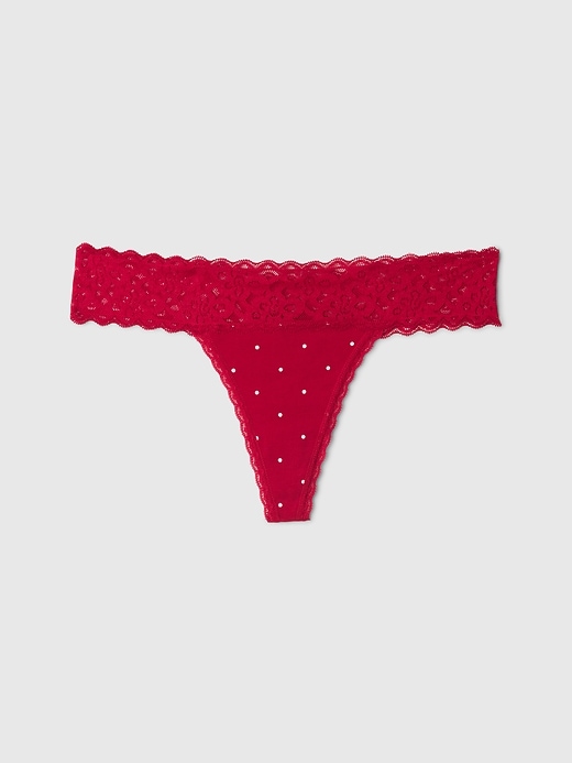 Image number 6 showing, Organic Stretch Cotton Lace-Trim Thong