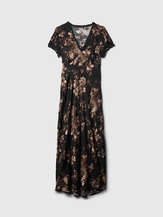 Image number 7 showing, Satin Lace-Trim Floral Maxi Dress