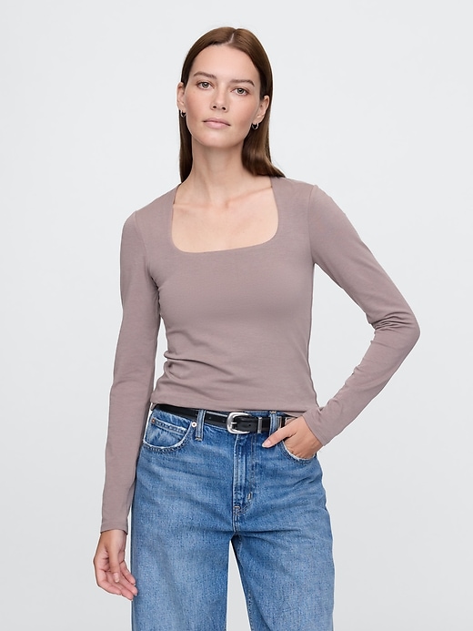 Image number 1 showing, CloseKnit Jersey Square-Neck Top