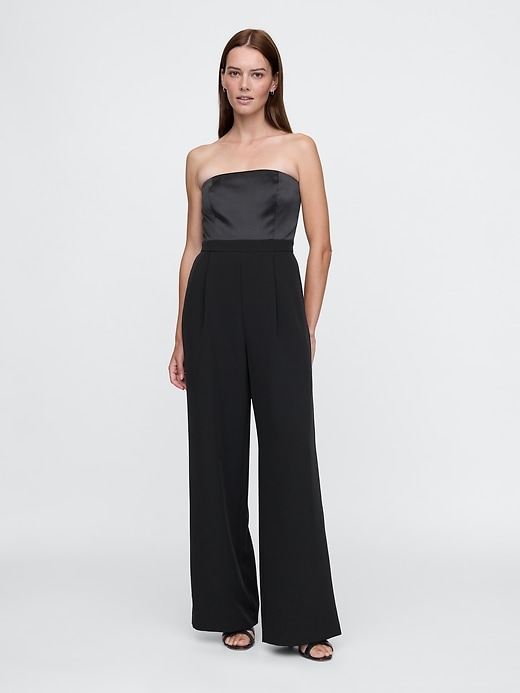 Image number 1 showing, Strapless Mixed Media Jumpsuit