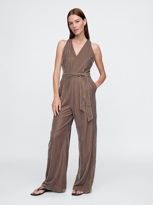 Image number 1 showing, Recycled Velvet V-Neck Jumpsuit