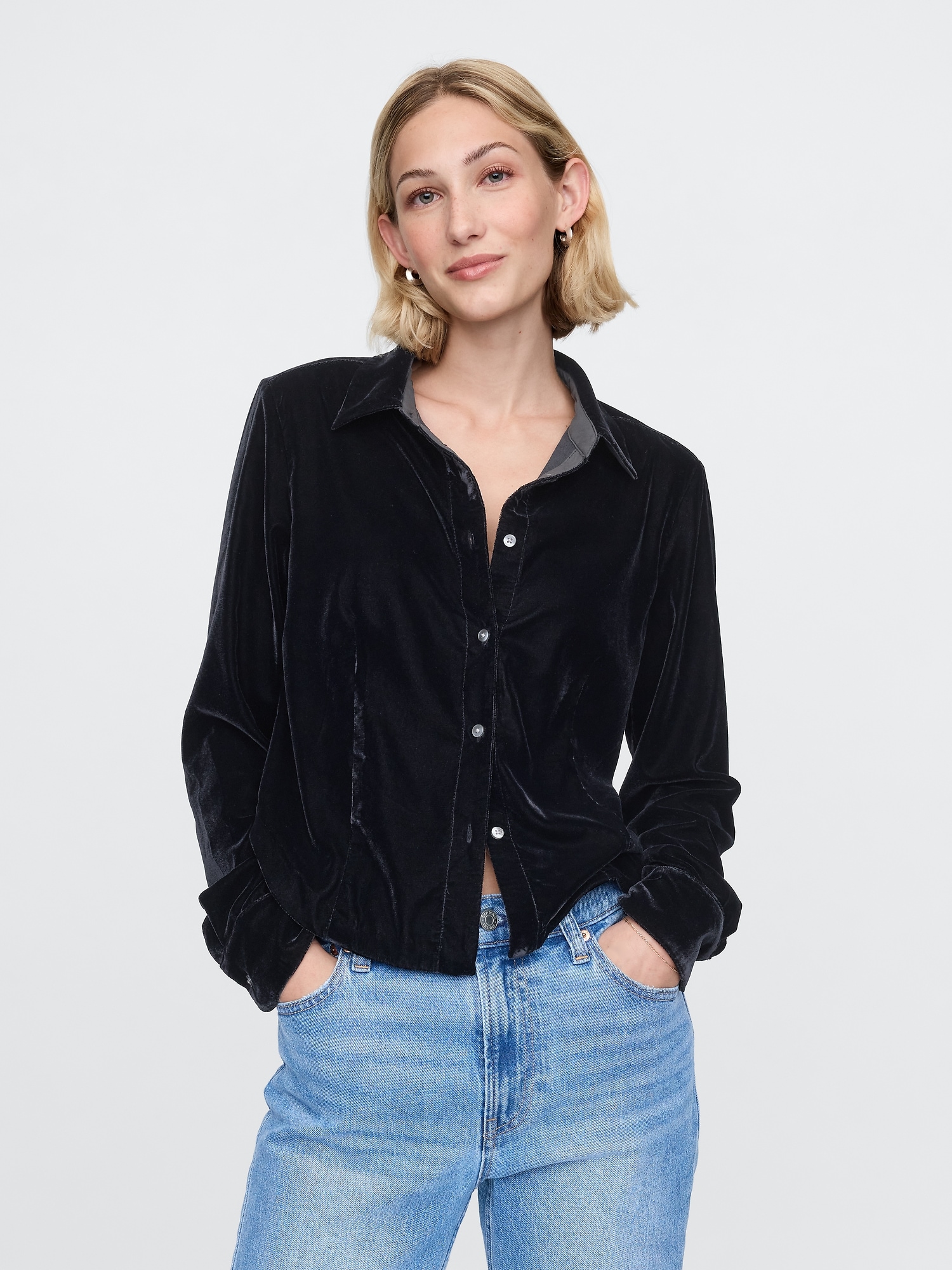 Cropped Velvet Shirt