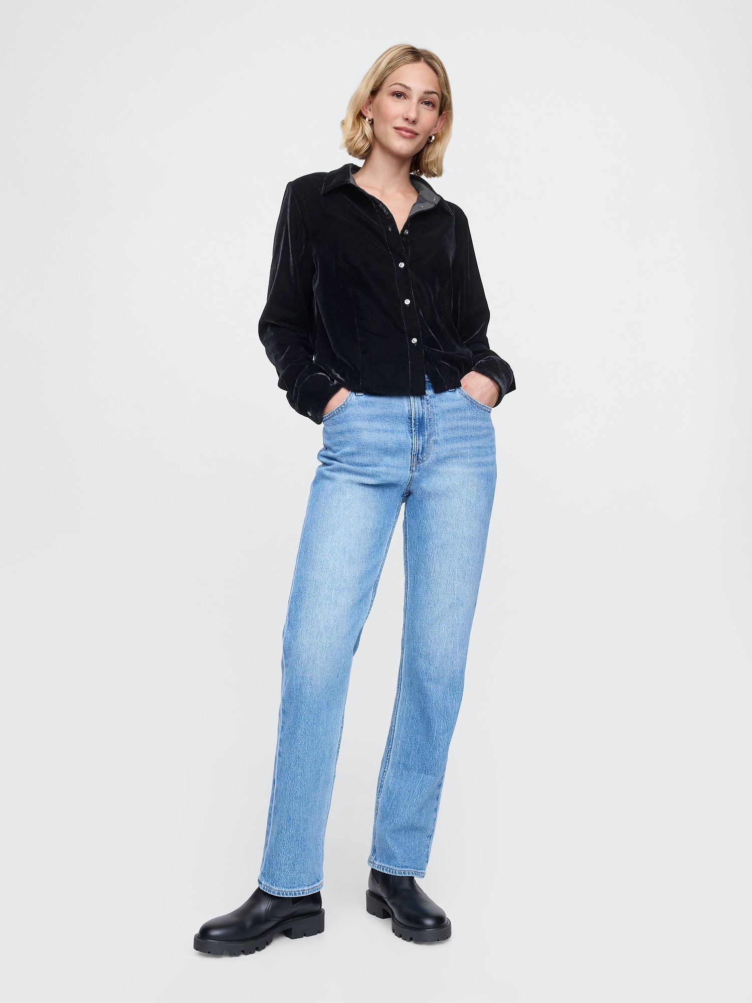 Cropped Velvet Shirt