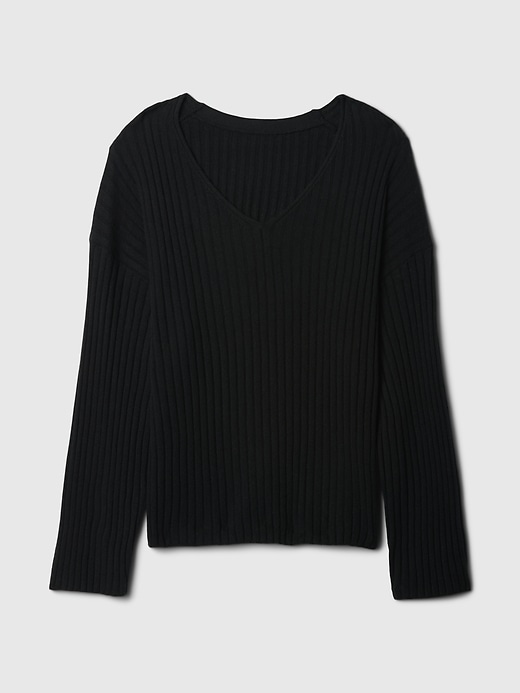 Image number 5 showing, CashSoft Wide Rib V-Neck Sweater