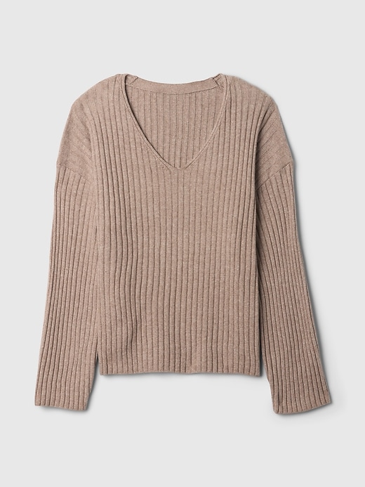 Image number 5 showing, CashSoft Wide Rib V-Neck Sweater