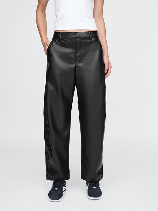 Image number 2 showing, Mid Rise Vegan Leather Barrel Pants