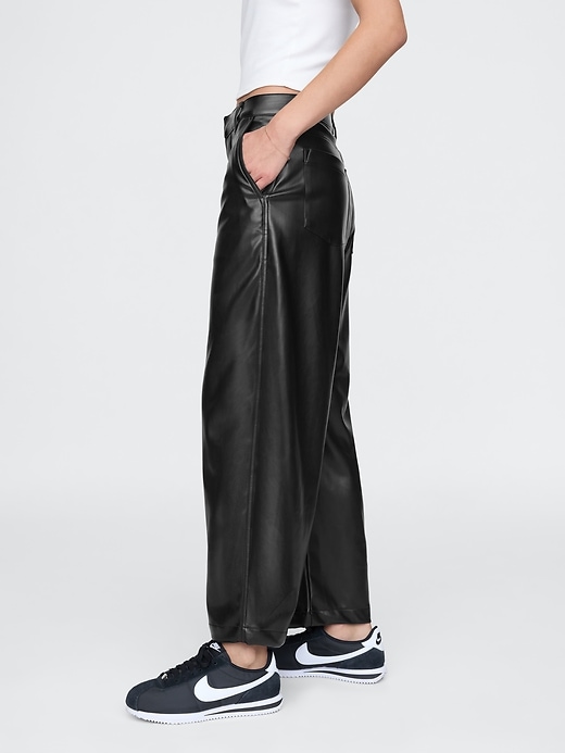 Image number 3 showing, Mid Rise Vegan Leather Barrel Pants