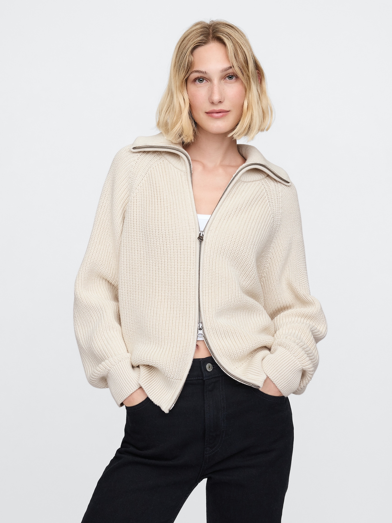 Cardigan à mailles perlées avec fermeture à glissière