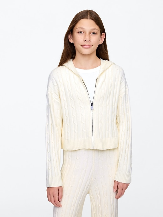 Image number 1 showing, Kids CashSoft Cable-Knit Sweater Hoodie