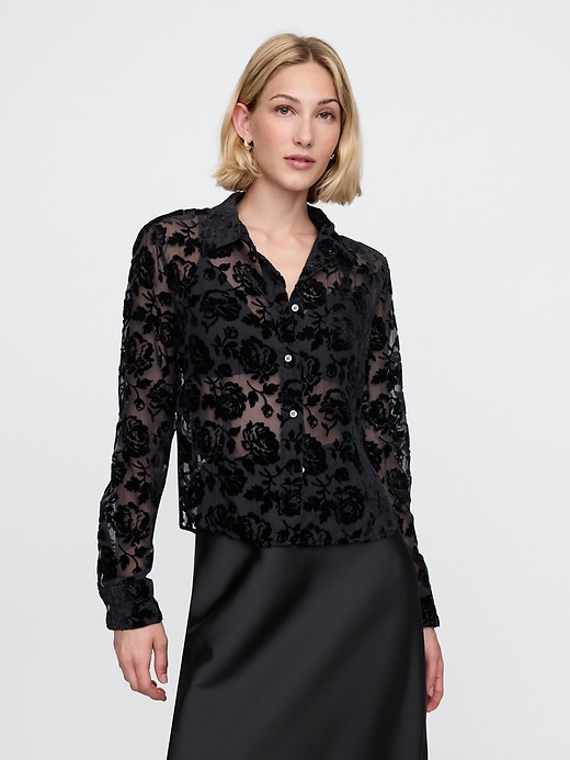 Image number 1 showing, Cropped Velvet Shirt