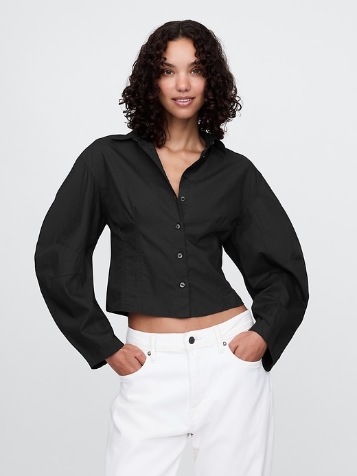 Image number 6 showing, Organic Cotton Barrel Sleeve Cropped Shirt