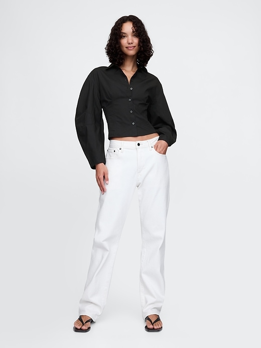 Image number 7 showing, Organic Cotton Barrel Sleeve Cropped Shirt