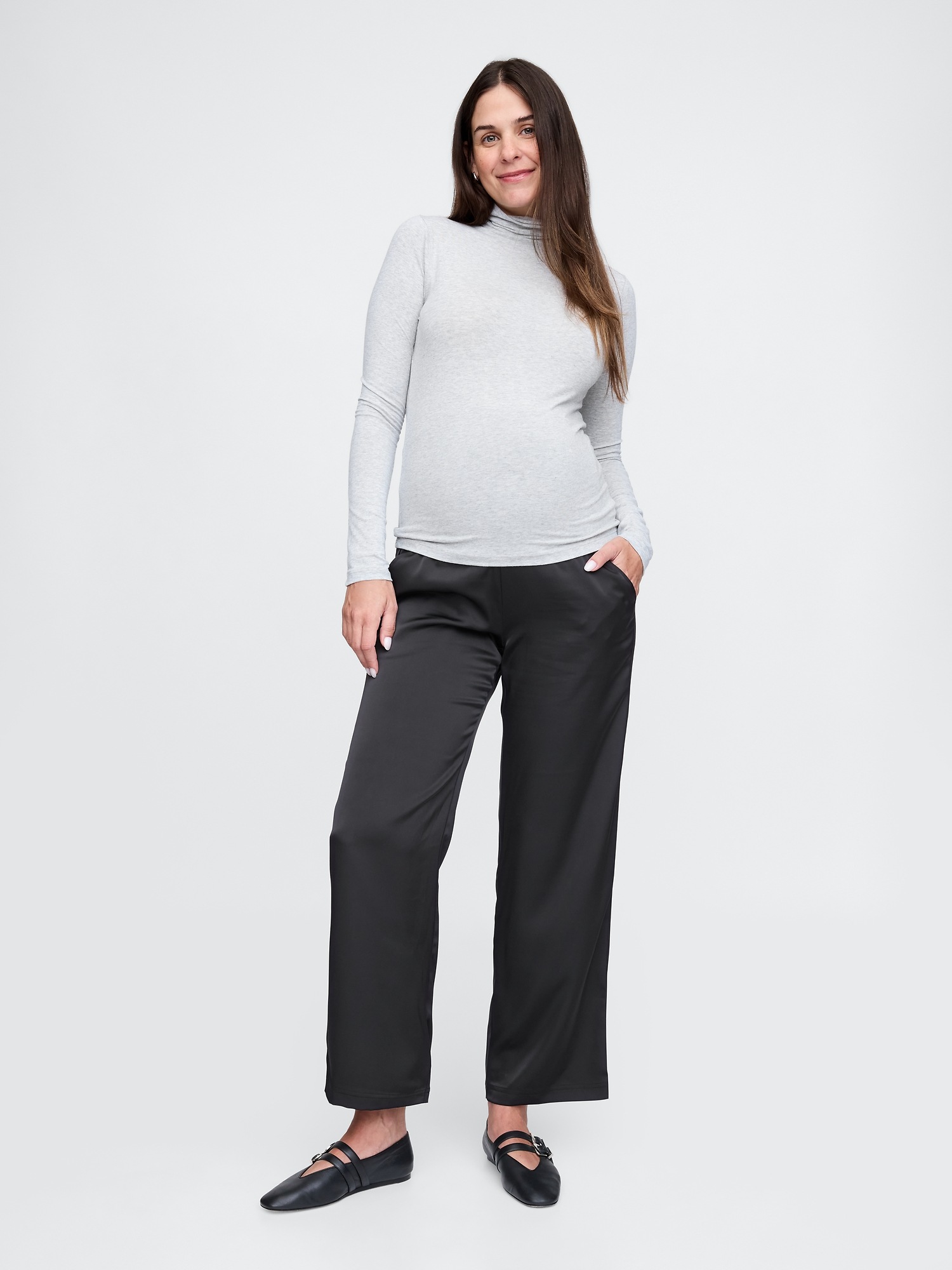 Pantalon de maternité en satin avec panneau complet