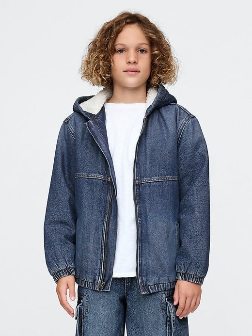 L'image numéro 1 présente Chandail à capuchon douillet à glissière en denim douillet pour Enfant