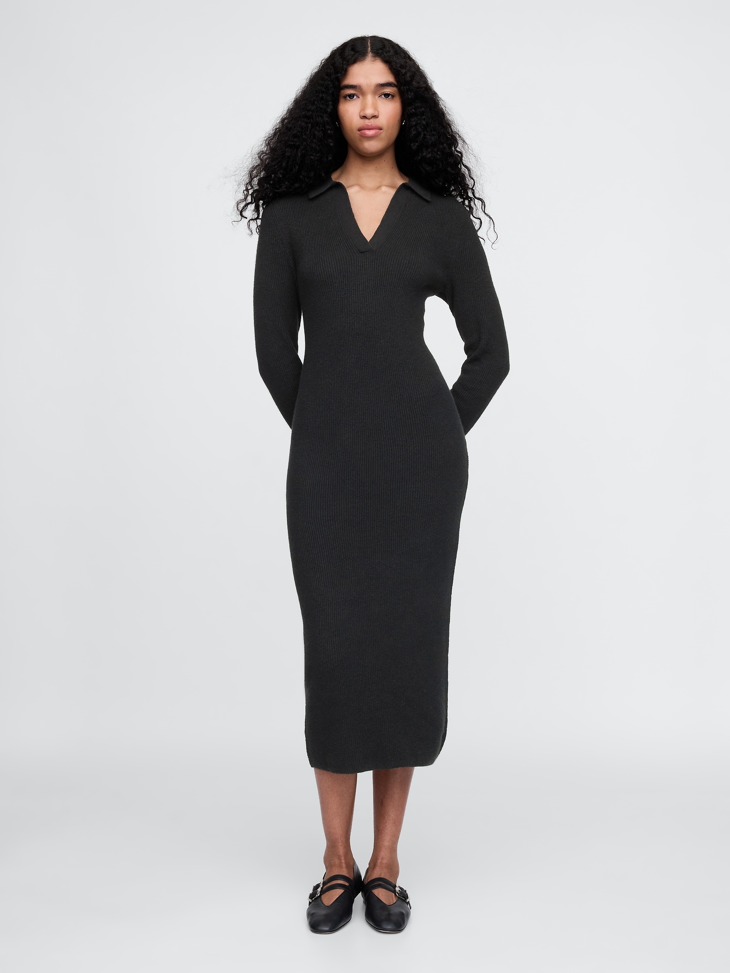 CashSoft Rib Midi Polo Sweater Dress